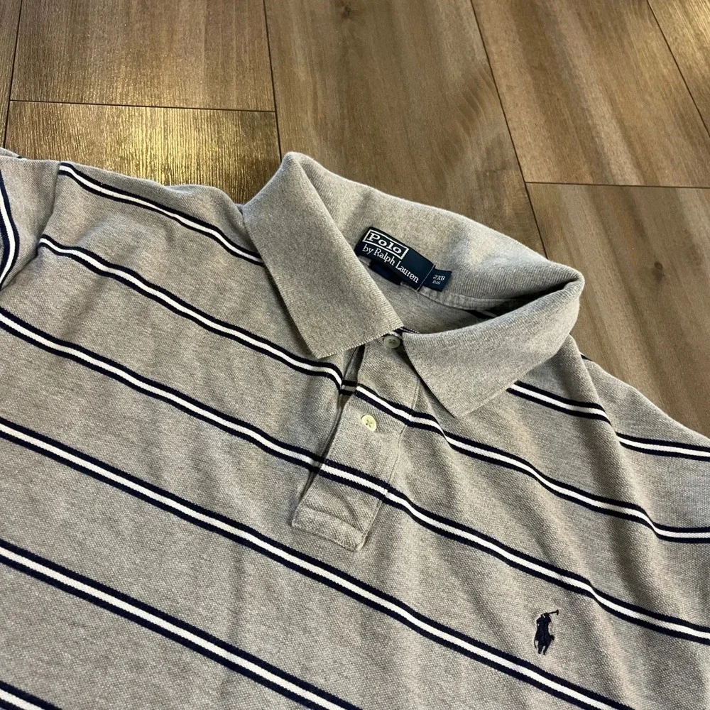 Polo Ralph Lauren Men's 2XB Big Gray Striped Short Sleeve Polo Shirt Bin‎ C-200